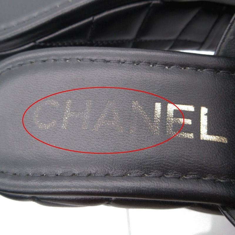 Chanel Sandals CC Logo Quilted Thick Sole Mule Lambskin Black