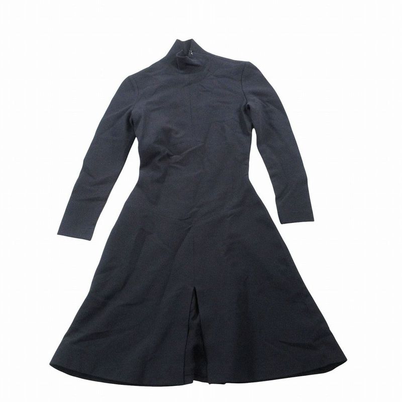 Chanel Vintage High Neck Stretch Dress Long Sleeve Black