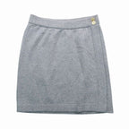 Chanel Vintage Pure Cashmere Knit Tight Skirt Gold Buttons Gray 2