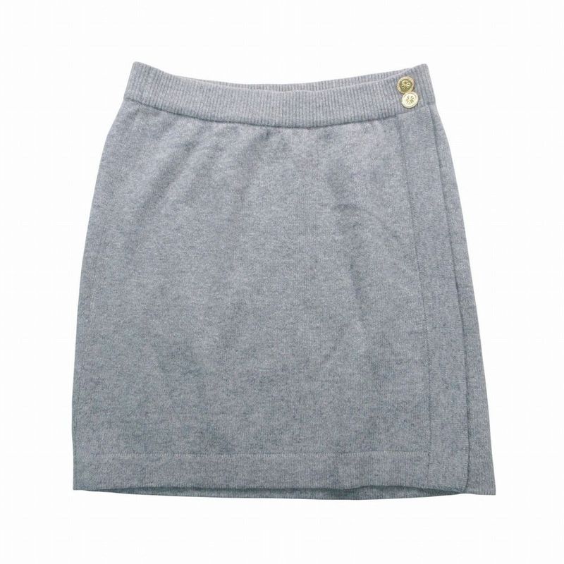 Chanel Vintage Pure Cashmere Knit Tight Skirt Gold Buttons Gray 2