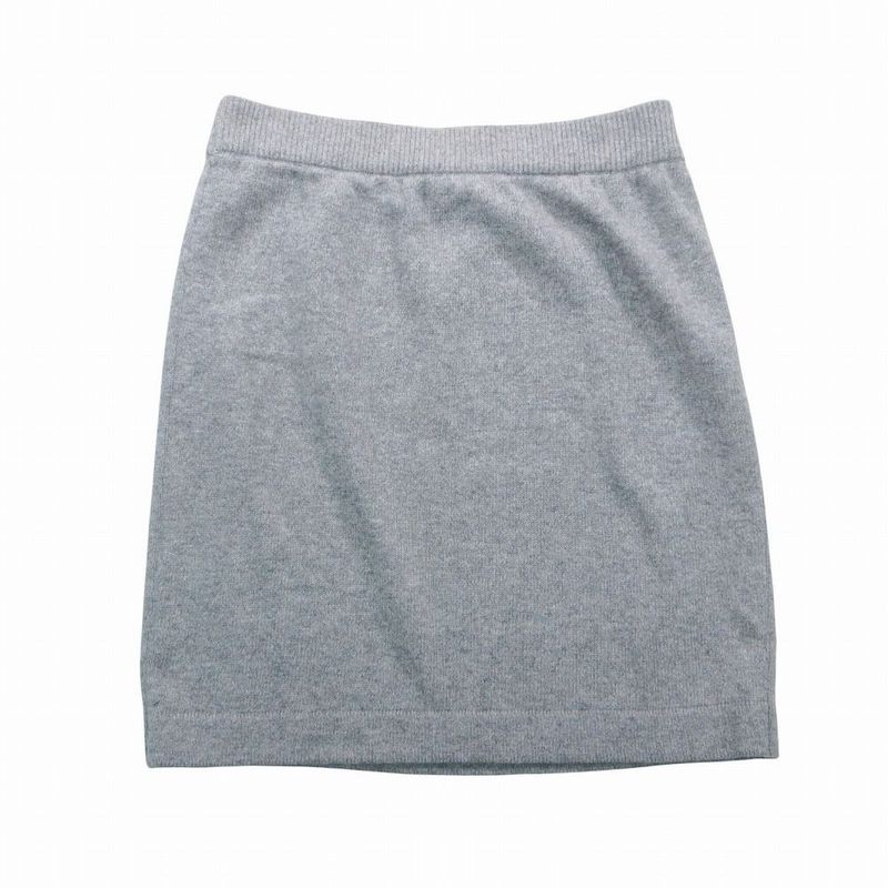 Chanel Vintage Pure Cashmere Knit Tight Skirt Gold Buttons Gray 2