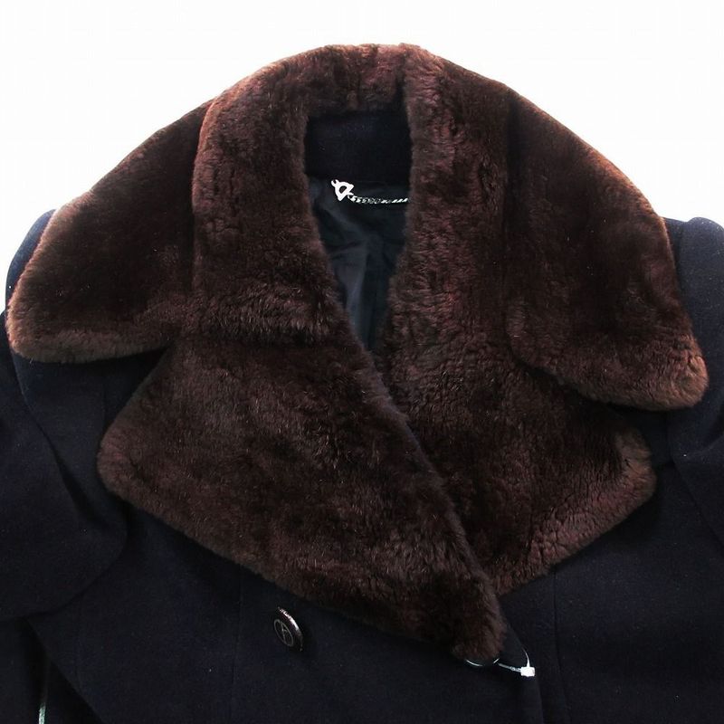 Gucci Beaver Fur Collar Angora Mohair Cashmere Blend Double Breasted Coat
