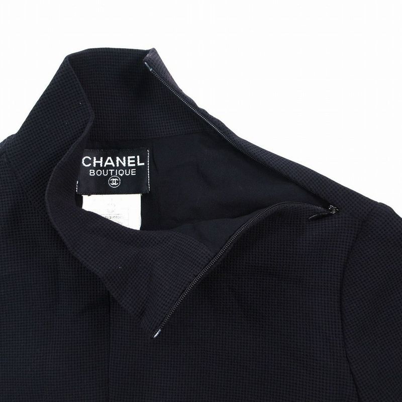 Chanel Vintage High Neck Stretch Dress Long Sleeve Black