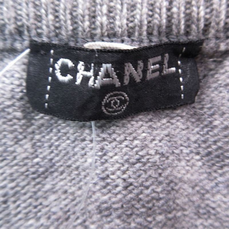Chanel Vintage Pure Cashmere Knit Tight Skirt Gold Buttons Gray 2