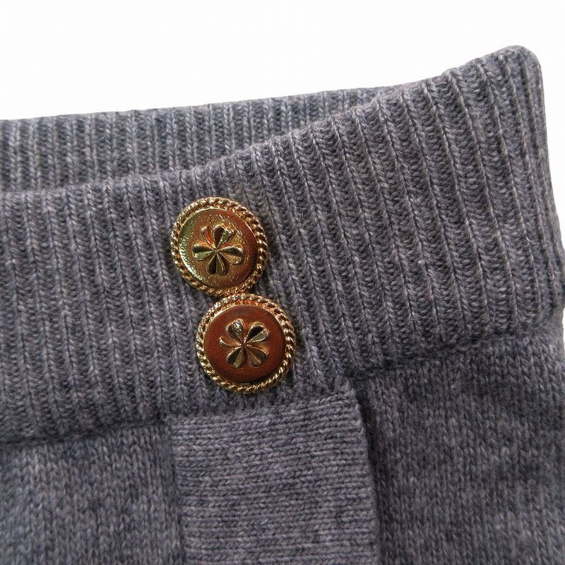 Chanel Vintage Pure Cashmere Knit Tight Skirt Gold Buttons Gray 2