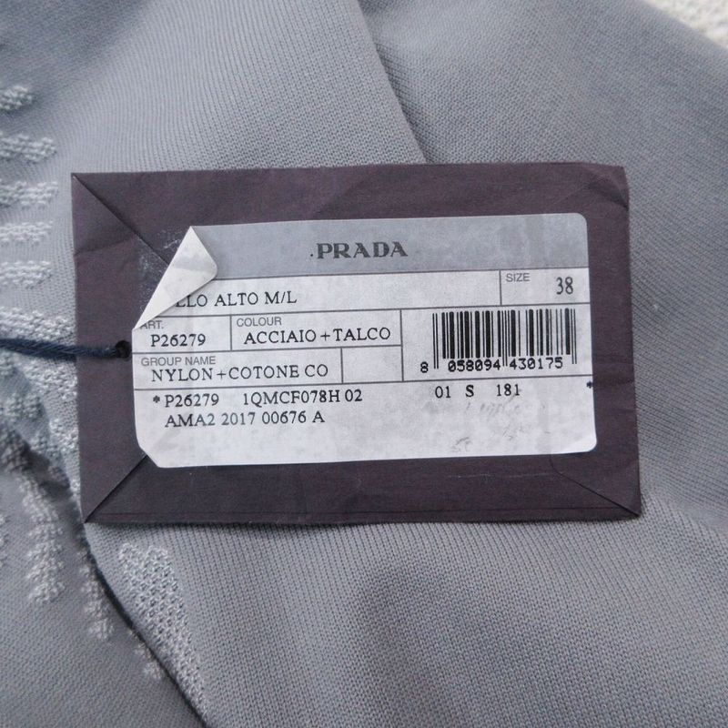 Prada High Neck Stretch Top Long Sleeve Collo Alto M L Gray