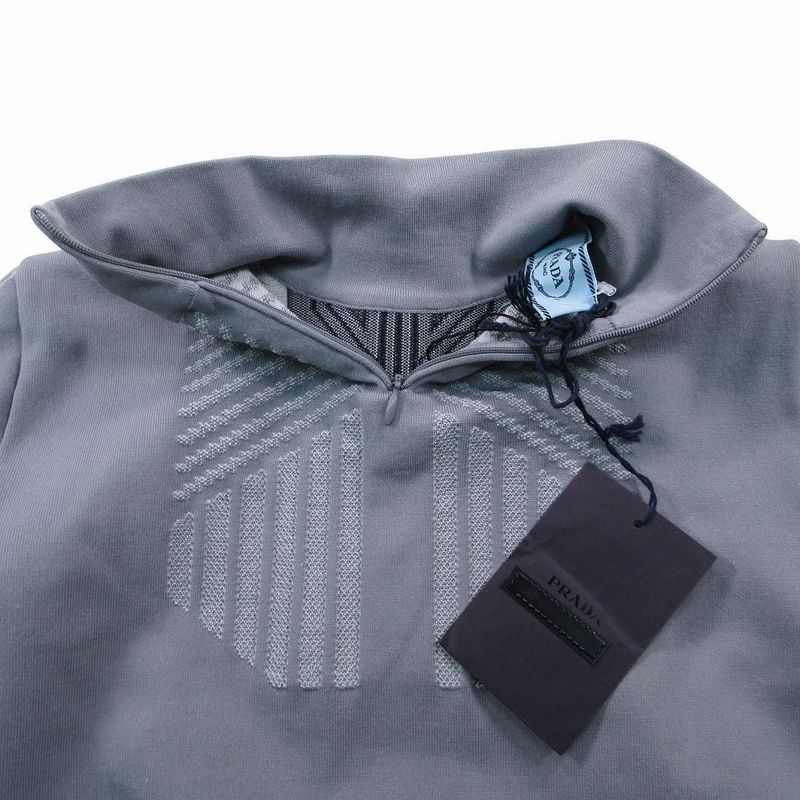 Prada High Neck Stretch Top Long Sleeve Collo Alto M L Gray