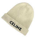 Celine Knit Hat TU White Logo Embroidery Wool Angora