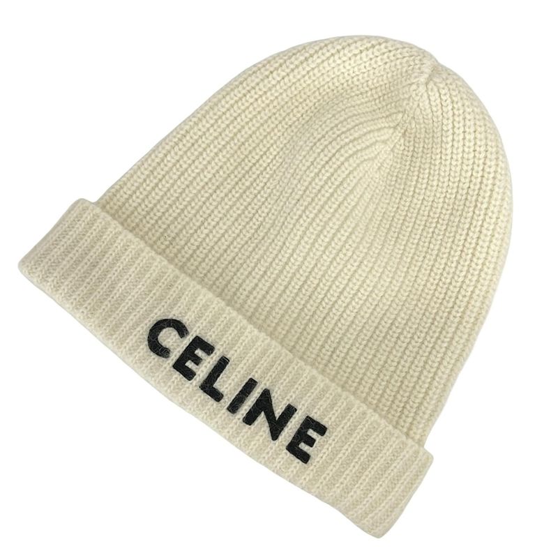 Celine Knit Hat TU White Logo Embroidery Wool Angora
