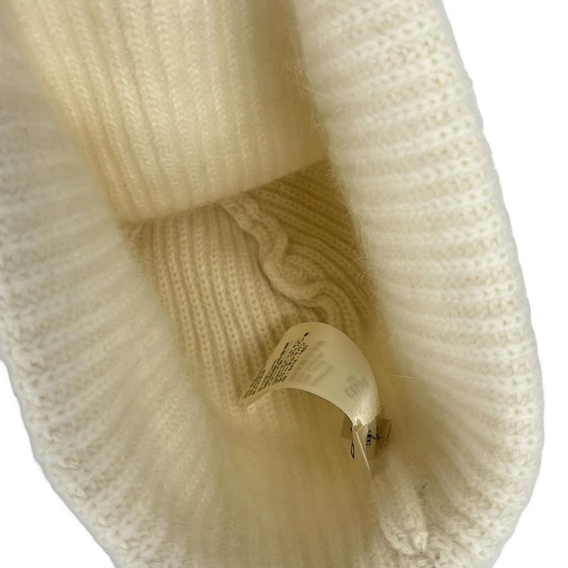 Celine Knit Hat TU White Logo Embroidery Wool Angora