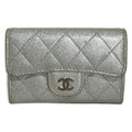 Chanel Business Card Holder Quilted Silver CC Logo Lame