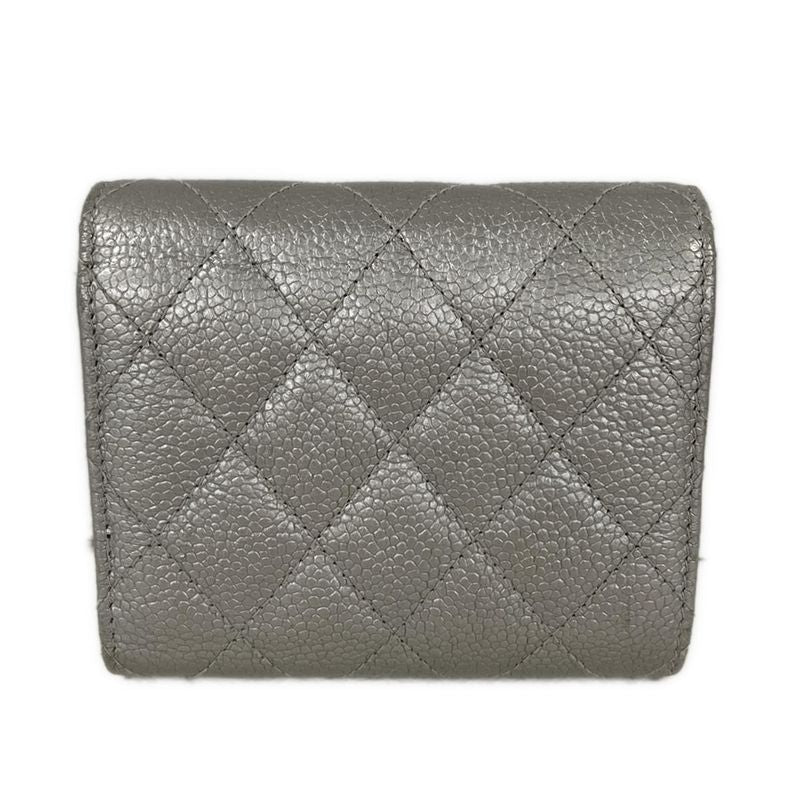 Chanel Trifold Wallet Quilted Silver CC Logo