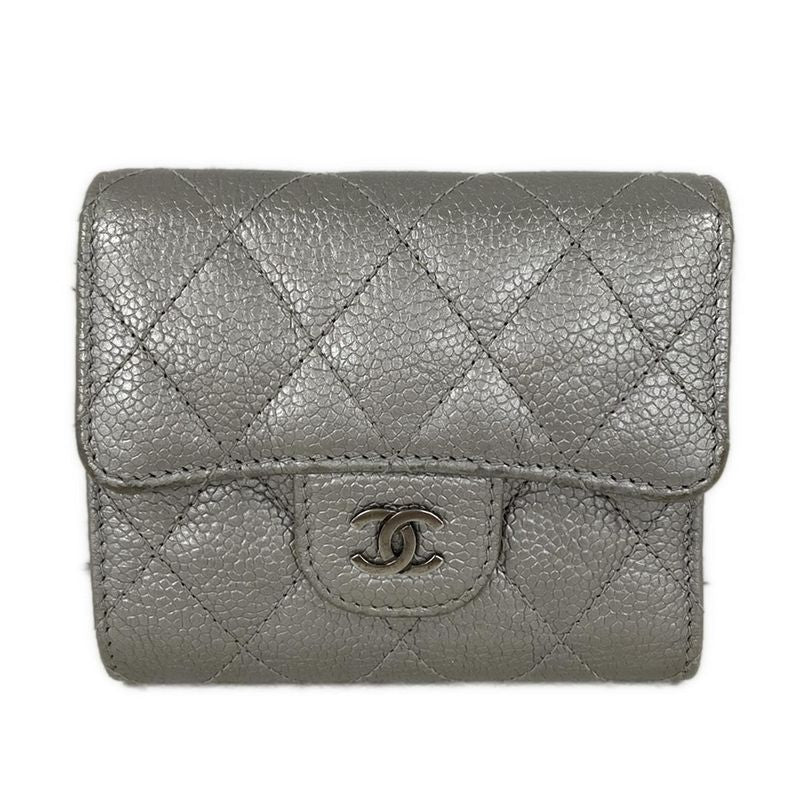 Chanel Trifold Wallet Quilted Silver CC Logo