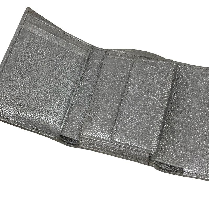 Chanel Trifold Wallet Quilted Silver CC Logo