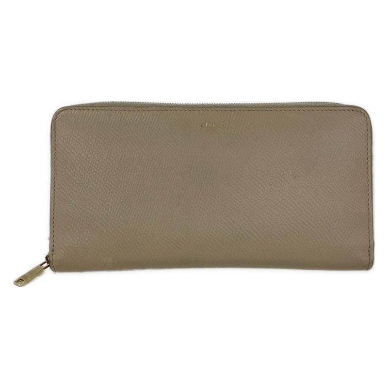 Celine Wallet Large Zipped Gray Beige Zip Around Leather Grey-beige