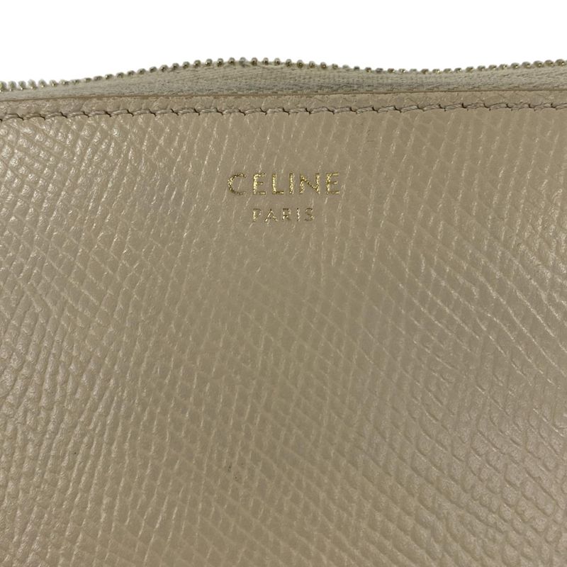 Celine Wallet Large Zipped Gray Beige Zip Around Leather Grey-beige