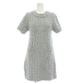 Chanel Uniform Tweed Dress Short Sleeve Knee Length 5 Buttons 36 Blue White