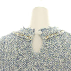 Chanel Uniform Tweed Dress Short Sleeve Knee Length 5 Buttons 36 Blue White