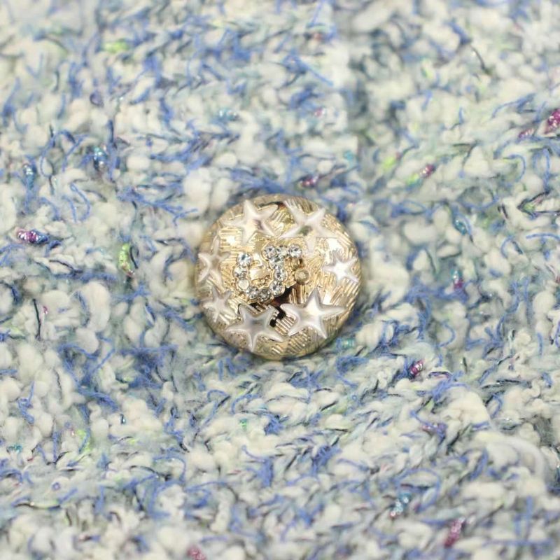 Chanel Uniform Tweed Dress Short Sleeve Knee Length 5 Buttons 36 Blue White