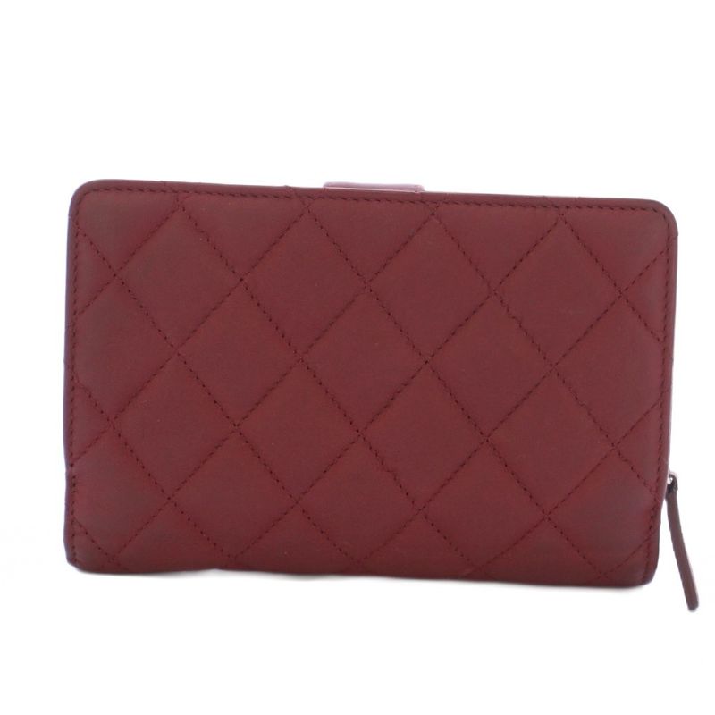 Chanel Quilted Lambskin Bifold Wallet CC Logo Bordeaux