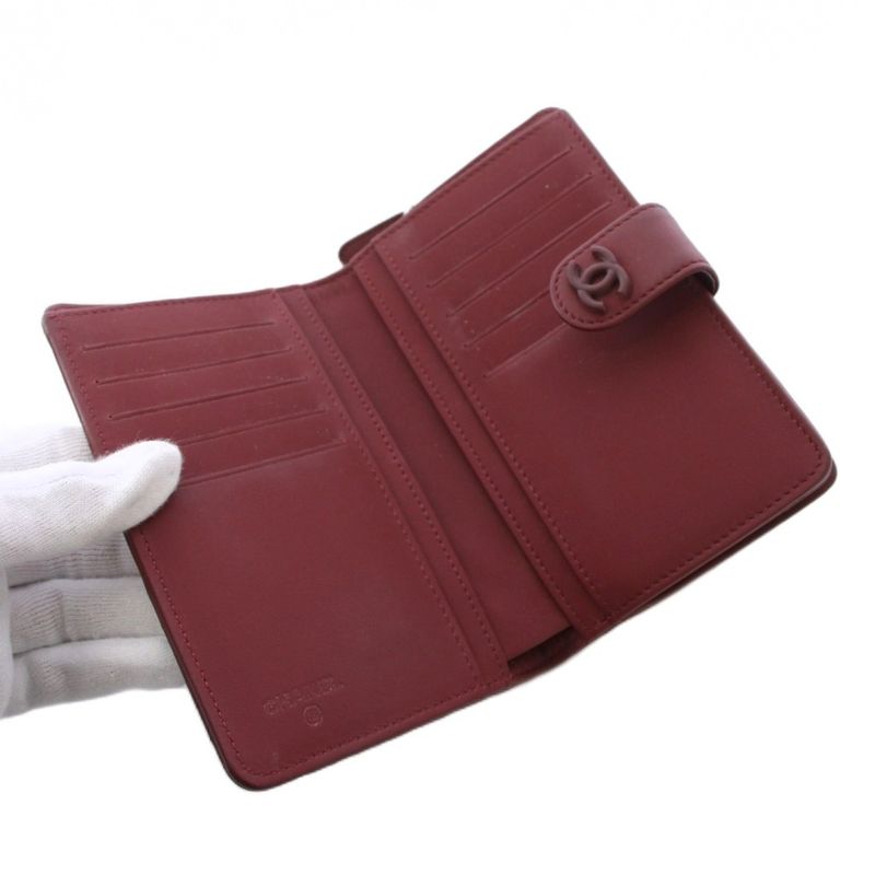 Chanel Quilted Lambskin Bifold Wallet CC Logo Bordeaux
