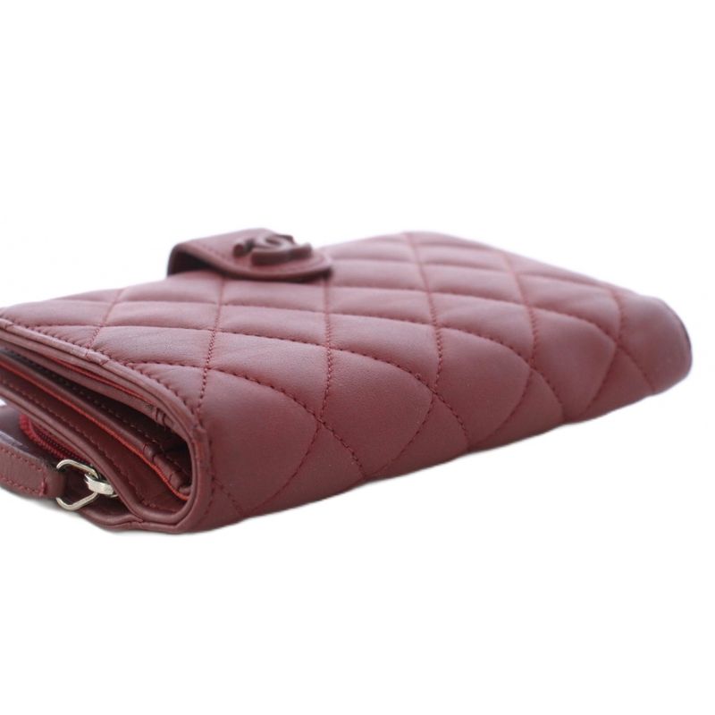 Chanel Quilted Lambskin Bifold Wallet CC Logo Bordeaux