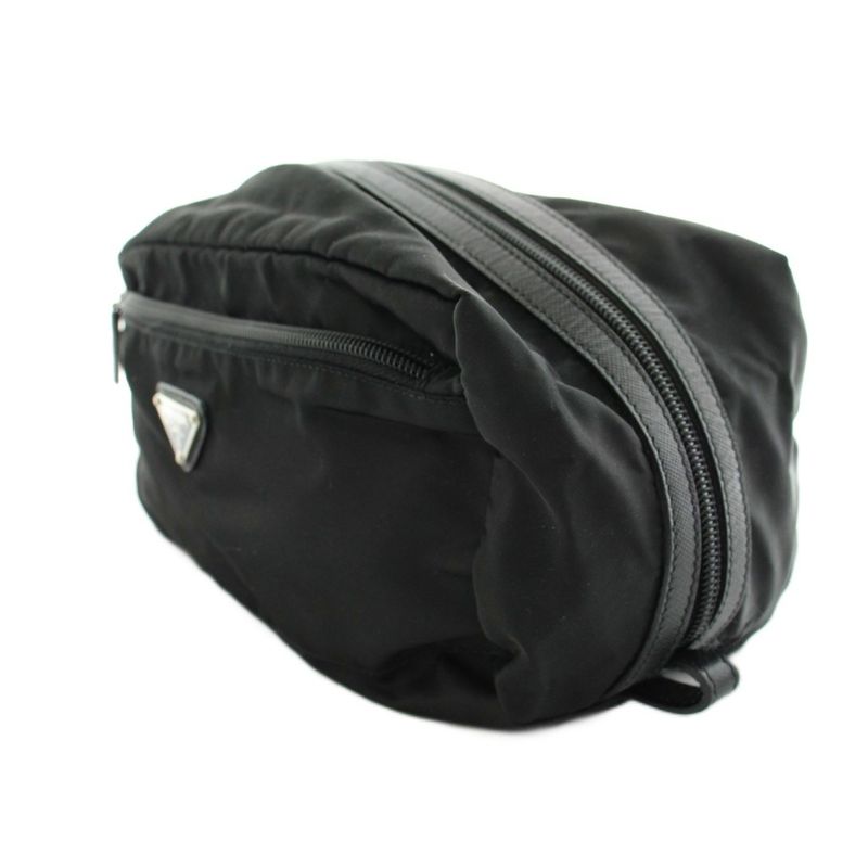 Prada Pouch Multi Triangle Logo Nylon Black KU