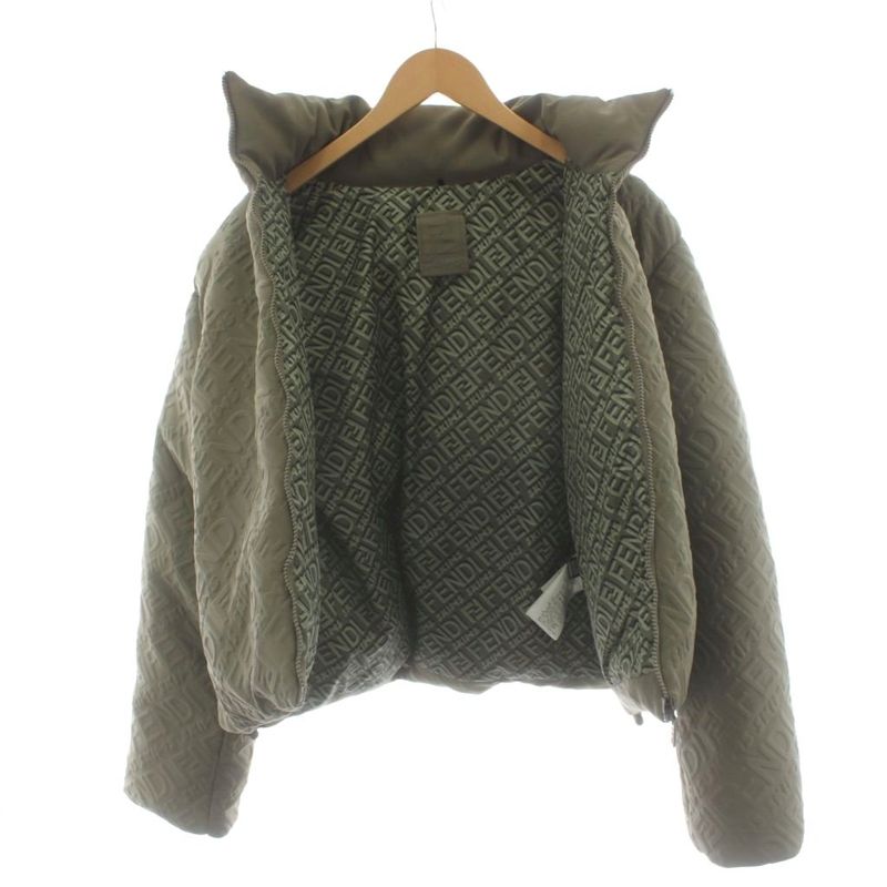 Fendi Skims Down Jacket Logo All Over Pattern S Khaki Agnr