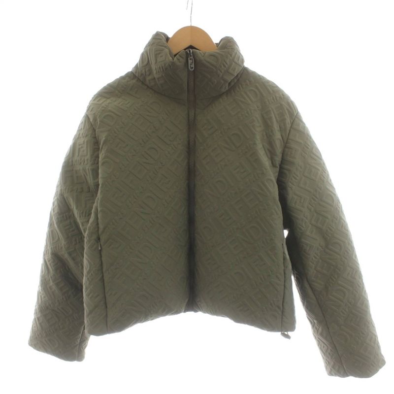 Fendi Skims Down Jacket Logo All Over Pattern S Khaki Agnr