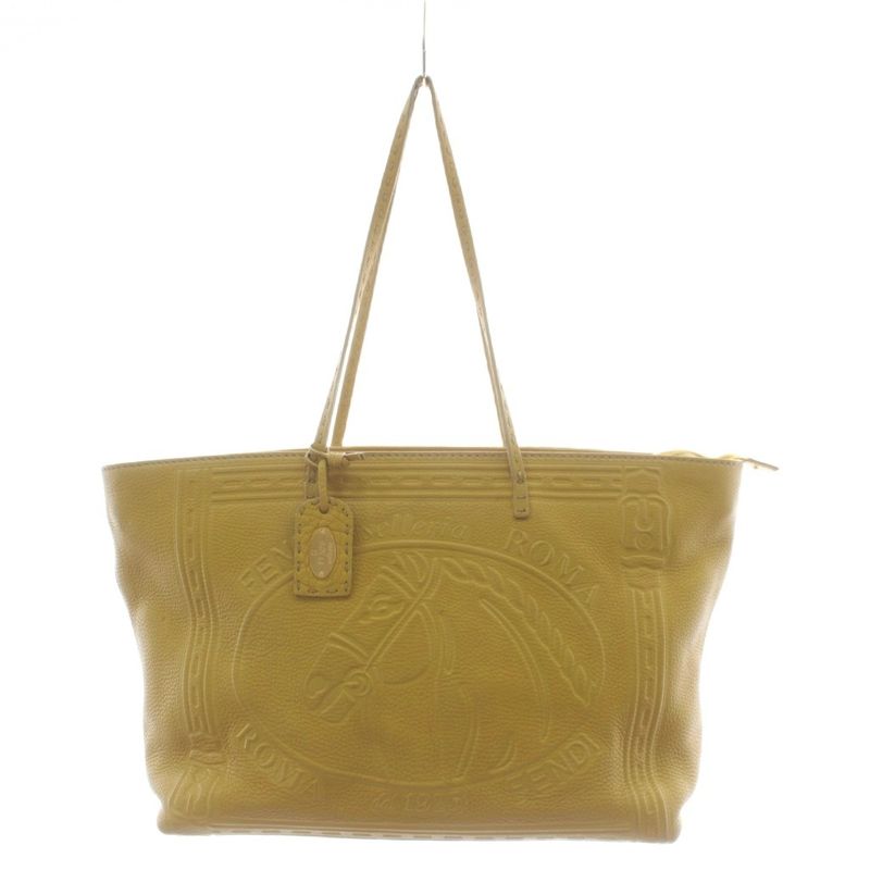 Fendi Selleria Horse Shoulder Bag Tote Leather Yellow