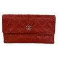 Chanel Wallet Bicolor Red Trifold Leather Shape Number:
