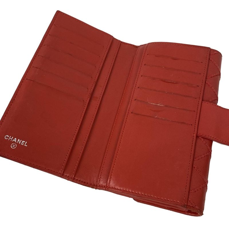 Chanel Wallet Bicolor Red Trifold Leather Shape Number: