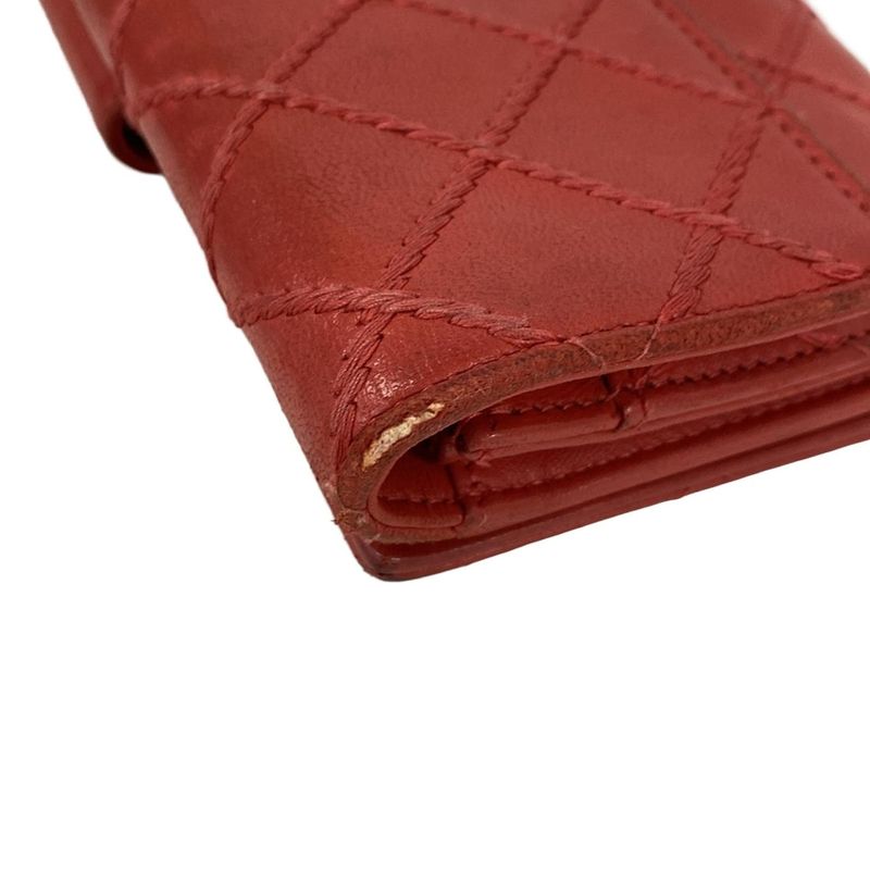 Chanel Wallet Bicolor Red Trifold Leather Shape Number: