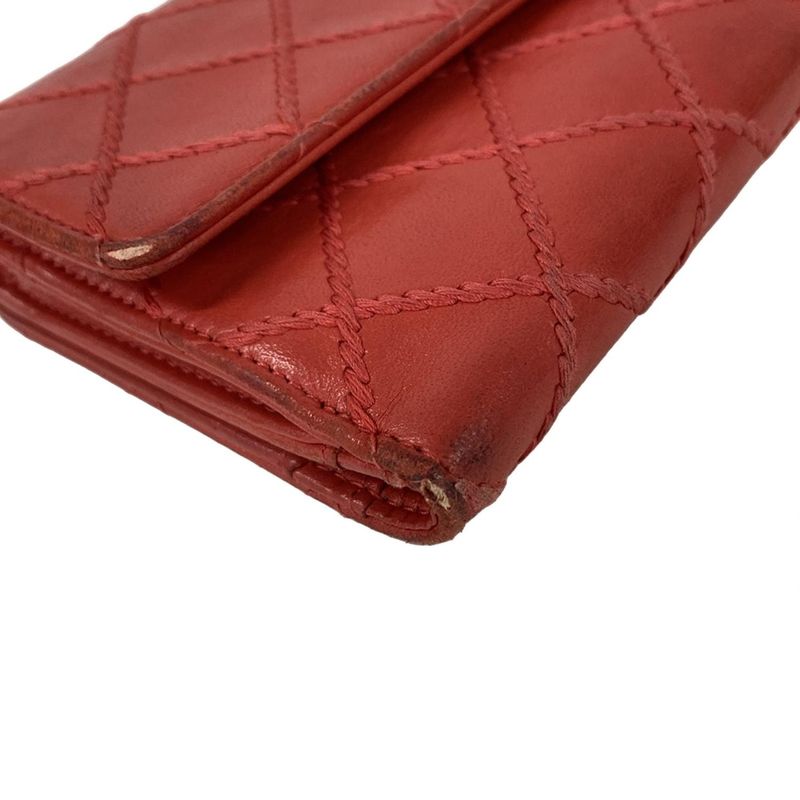 Chanel Wallet Bicolor Red Trifold Leather Shape Number: