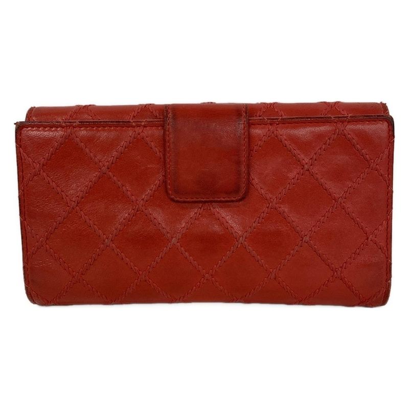 Chanel Wallet Bicolor Red Trifold Leather Shape Number: