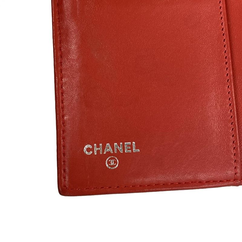 Chanel Wallet Bicolor Red Trifold Leather Shape Number: