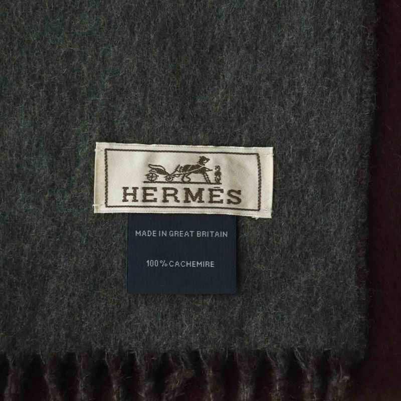 Hermes Recto Verso Scarf Cashmere Fringe Reversible Gold Gray Bold