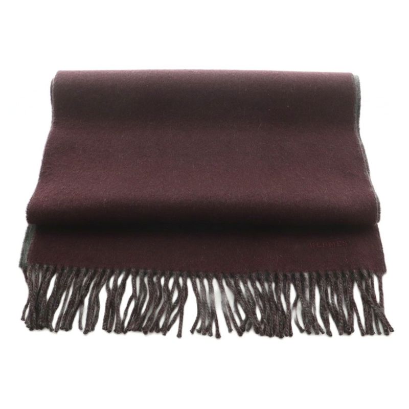 Hermes Recto Verso Scarf Cashmere Fringe Reversible Gold Gray Bold