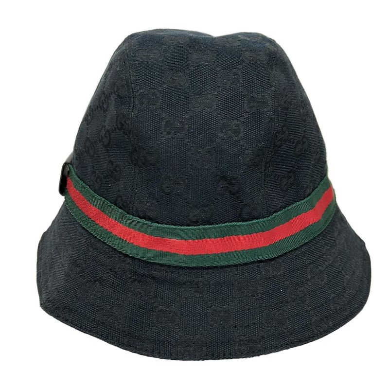 Gucci Hat M Dark Navy Green Red GG Pattern Sherry Cotton Dark