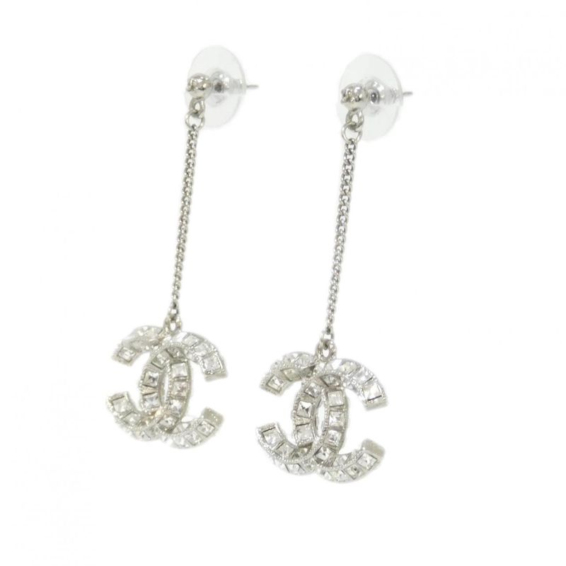 Chanel Earrings Silver Crystal