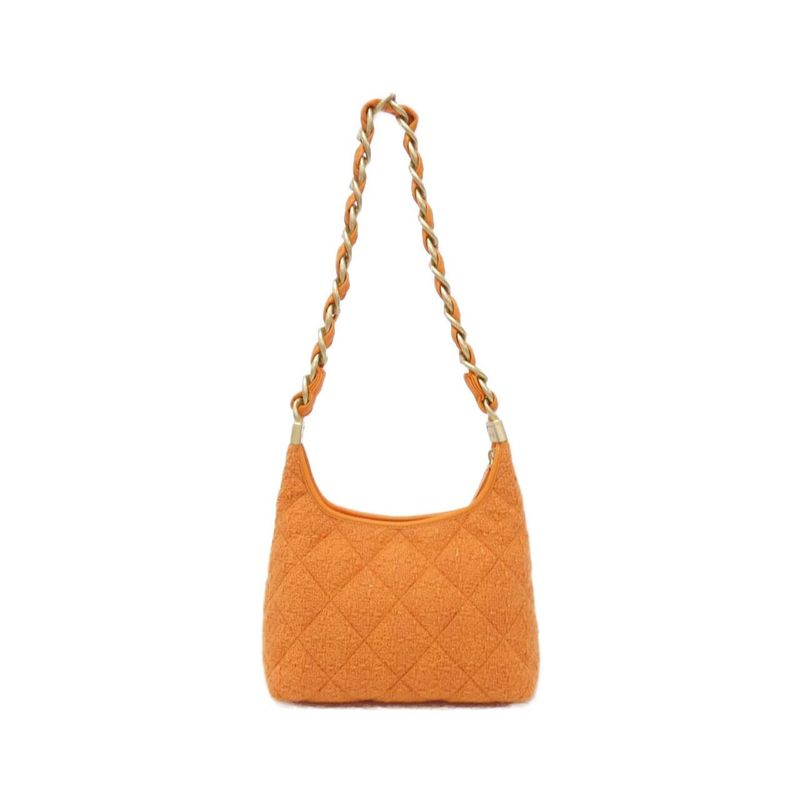 Chanel Shoulder Bag Wool Tweed Orange Mat