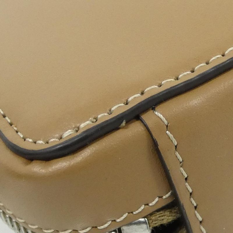 Fendi Shoulder Bag Leather Canvas Sand