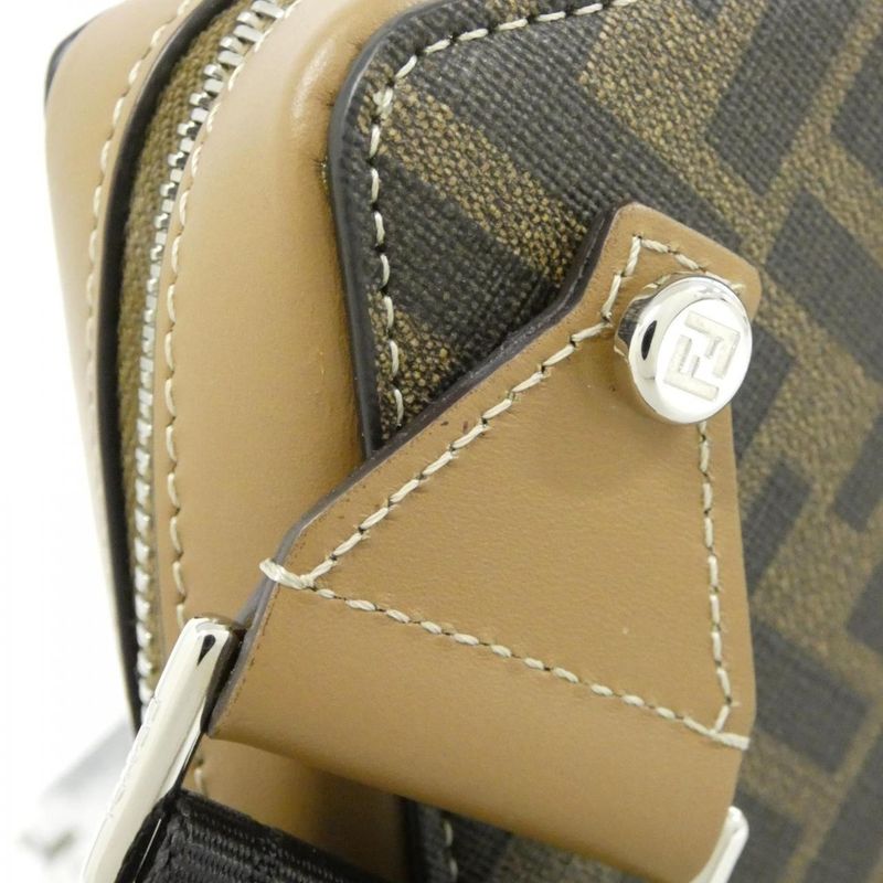 Fendi Shoulder Bag Leather Canvas Sand
