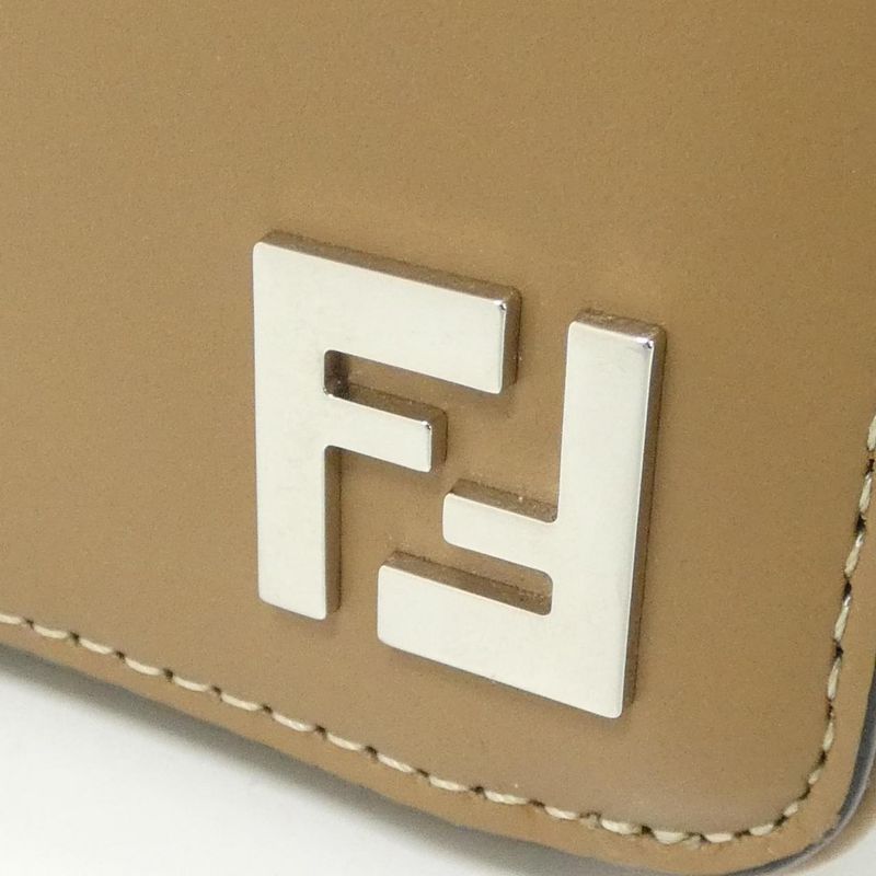 Fendi Shoulder Bag Leather Canvas Sand