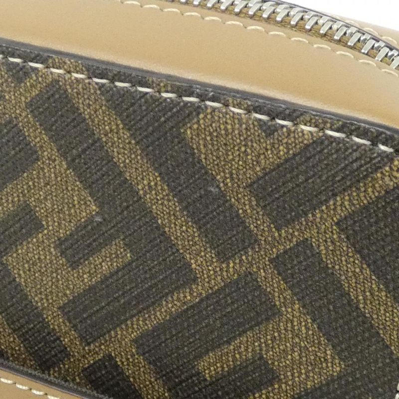 Fendi Shoulder Bag Leather Canvas Sand