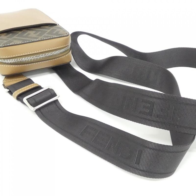 Fendi Shoulder Bag Leather Canvas Sand