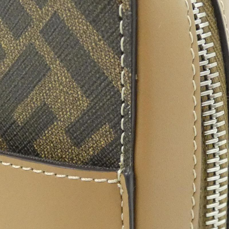 Fendi Shoulder Bag Leather Canvas Sand