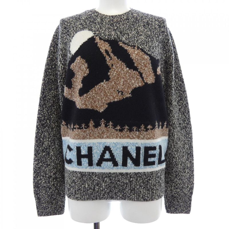 Chanel Knit Top Cashmere Black Brown Blue