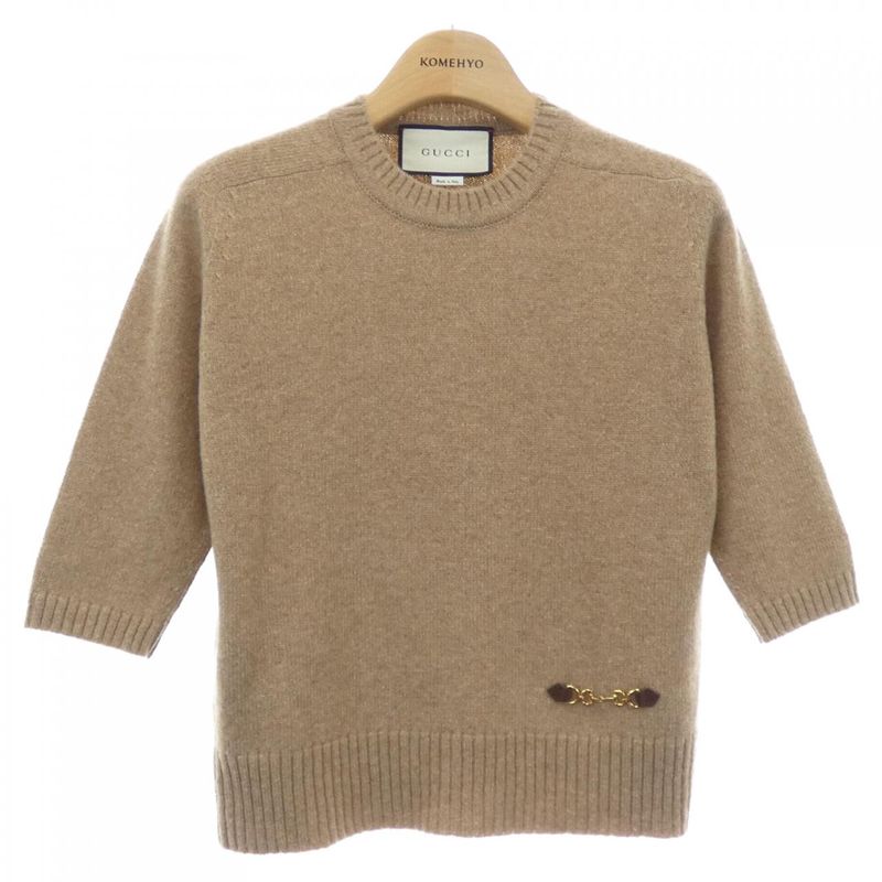 Gucci Knit Top Cashmere Brown Sheer