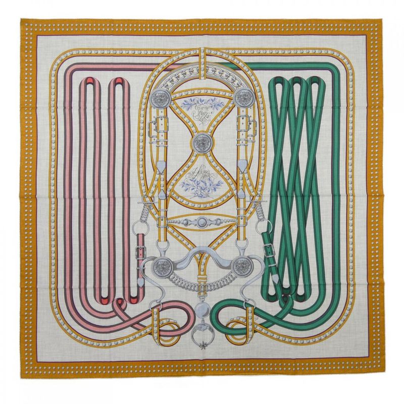 Hermes Grand Tralala Carre Shawl Gray Brown Green